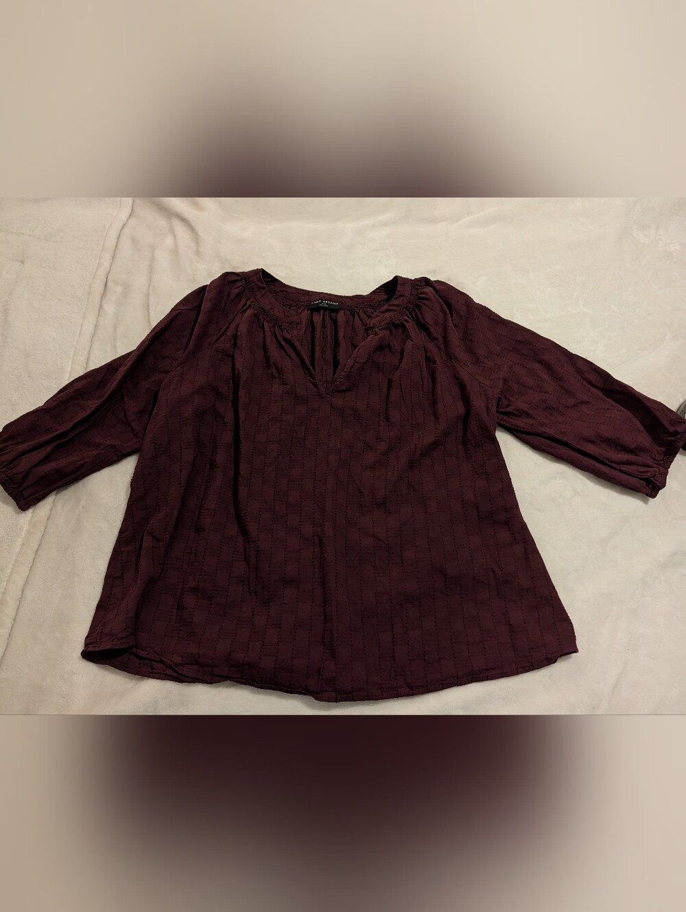 Lane Bryant Plum Textured Peasant Top With 3/4 Sleeve